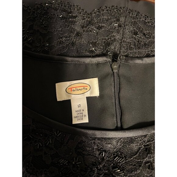 Talbots Long Formal Dress 12 Black Sequin Top Short Sleeve Flowy Wedding Party - Picture 9 of 12